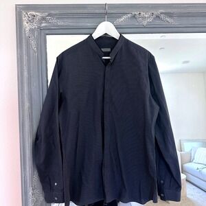 Lanvin Dark Grey Textured Mandarin Collar‎ Button Down Shirt Made in Italy Sz 41